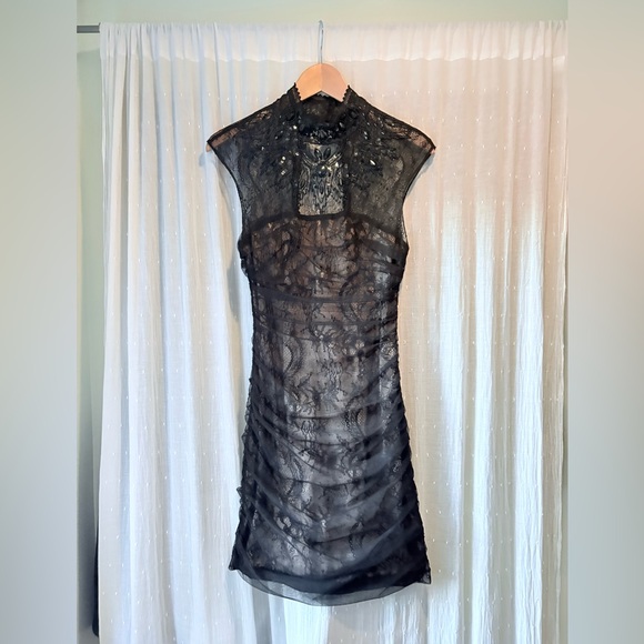 bebe Sheer Black Lace Dress - Picture 1 of 12